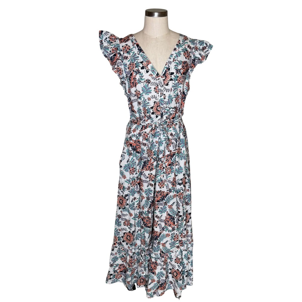 CLEOBELLA Noricel Midi Dress Floral Ruffle Organic Cotton Women's Size Large